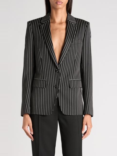 TOM FORD TOM FORD Pinstripe Wool Blend Barathea Jacket in Black/Ecru at Nordstrom