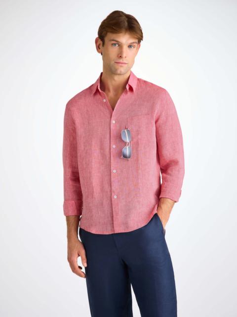 Derek Rose Men's Shirt Monaco Linen Red