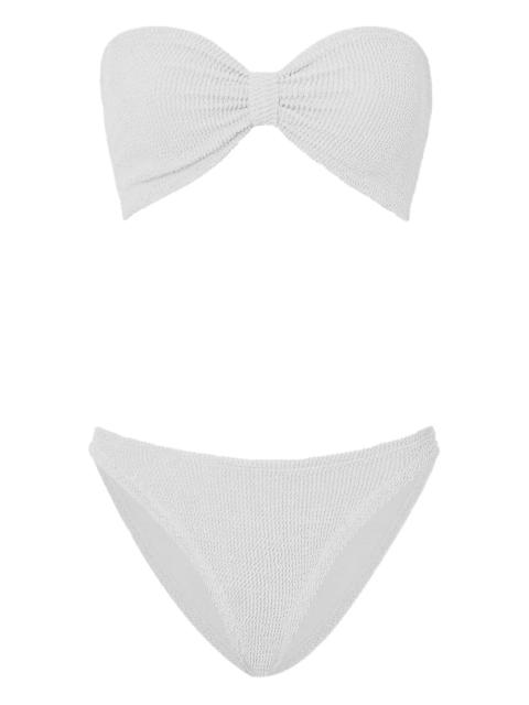 Hunza G Jean crinkle-effect bandeau bikini set
