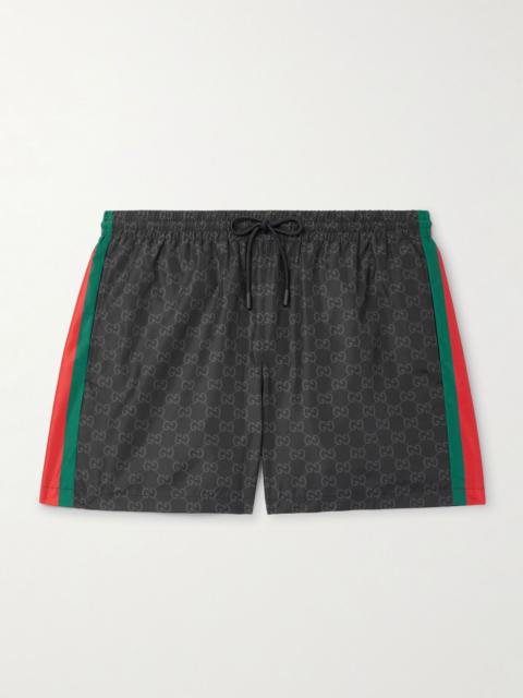 GUCCI Straight-Leg Mid-Length Logo-Print Striped Swim Shorts Black
