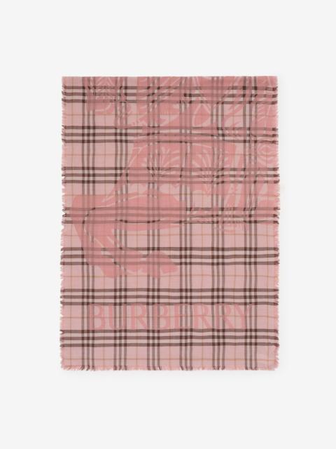 Burberry Wide EKD Check Wool Silk Scarf