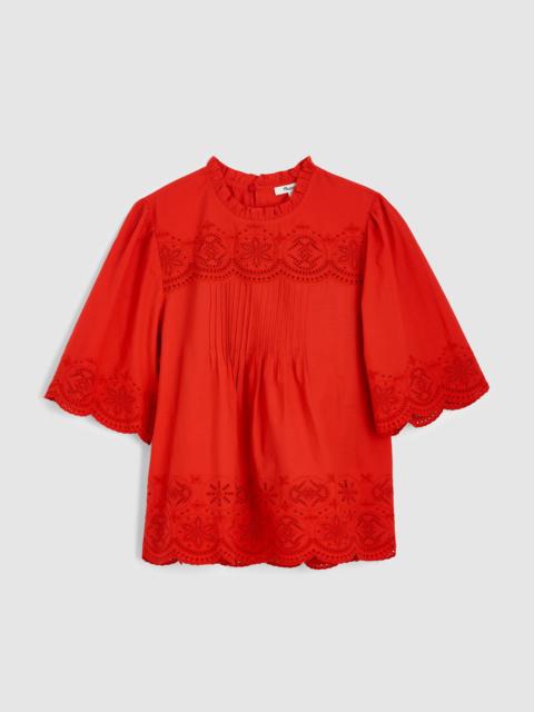Madewell Embroidered Pintuck High-Neck Top