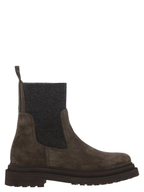 Brunello Cucinelli Brunello Cucinelli Women Suede Boot With Knitted Insert And Precious Loop Detail