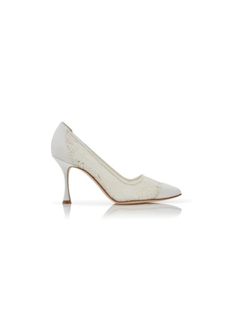 Manolo Blahnik White Lace Pointed Toe Pumps