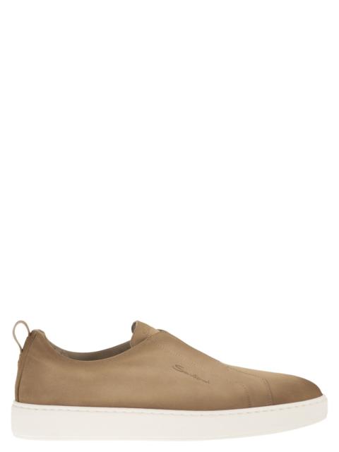 Santoni Santoni Men Suede Leather Slip-On Trainers With Rubber Sole