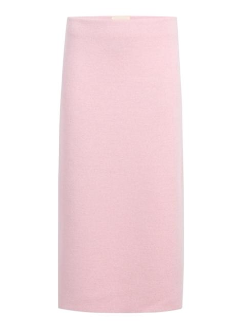 KHAITE Patri Mid-Rise Merino-Wool Midi Skirt pink