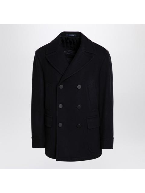 Tagliatore - Tagliatore Blue wool blend short double-breasted coat