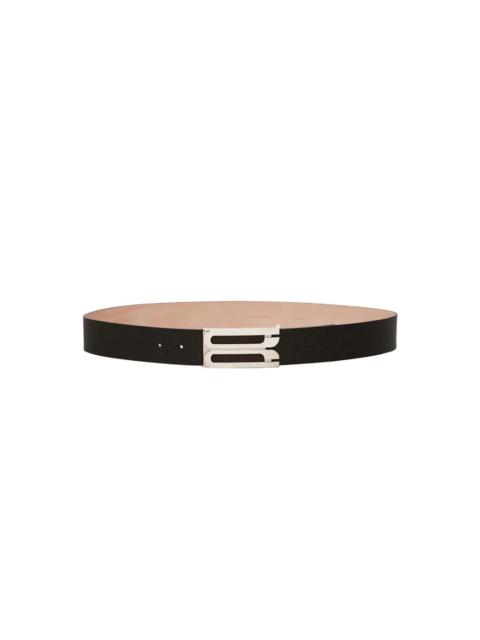 Victoria Beckham SILVER BUCKLE JUMBO DORIAN BELT IN BLACK GRAINED LEATHER