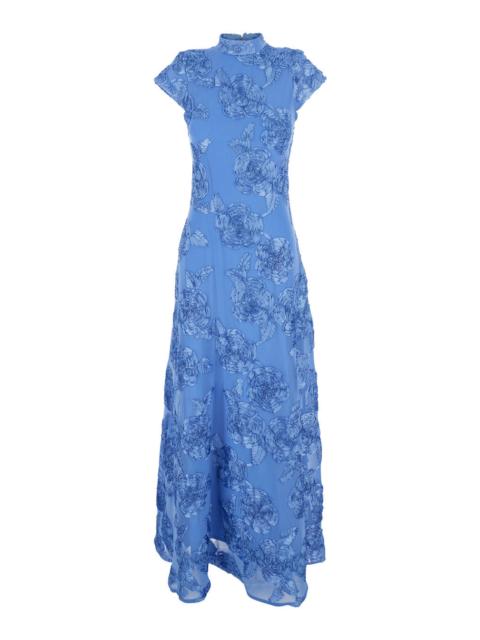 ROTATE Rotate Women Blue Long Dress With High Neck And All-Over Floral Motif In Fabric Woman