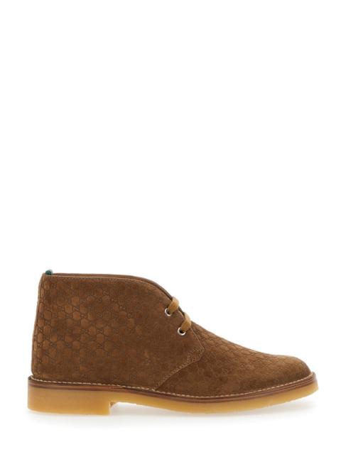 GUCCI Gucci Men Brown Ankle Boots With Web Detail On The Heel And Low Heel In Gg Suede Man