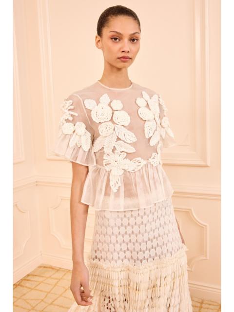 ULLA JOHNSON Aliya Organza Blouse with Hand Crochet