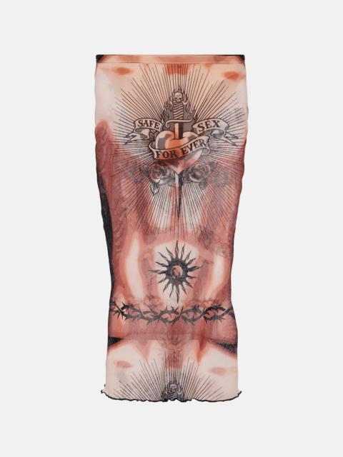 Jean Paul Gaultier Tattoo Collection mesh midi skirt