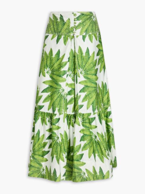 FARM RIO Pleated printed cotton-twill midi skirt