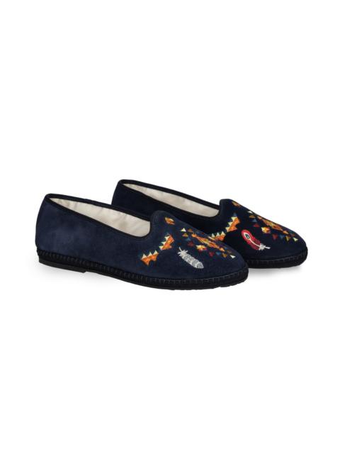 FORTELA Fortela Frutate Friulane Suede Leather Embroidery in Navy Blue at Nordstrom