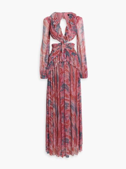 PatBO Twist cutout metallic printed mesh maxi dress