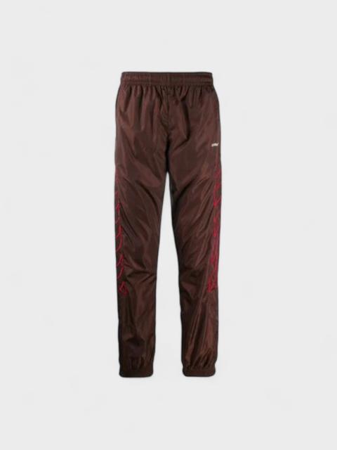 Off White Nylon Diagonals Embroidery Track Pant Brown Red