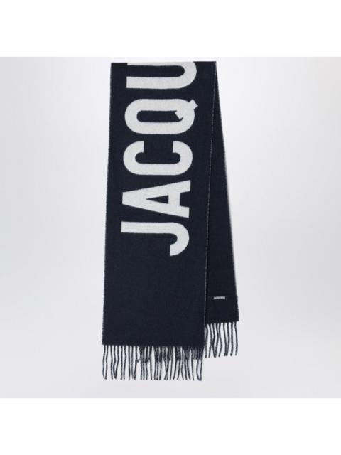 Jacquemus Navy Blue Wool Scarf With Logo Women