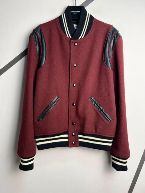 SAINT LAURENT Saint Laurent SLP 2016 Fall/Winter Burgundy Teddy Jacket with Black Sheepskin and Wool Trim