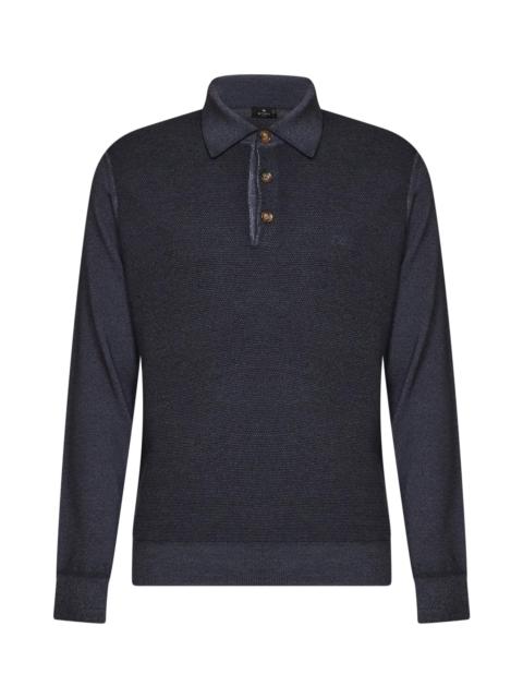 Etro Etro Men Indigo Two-Tone Wool Knit Logo-Embroidered Polo Shirt