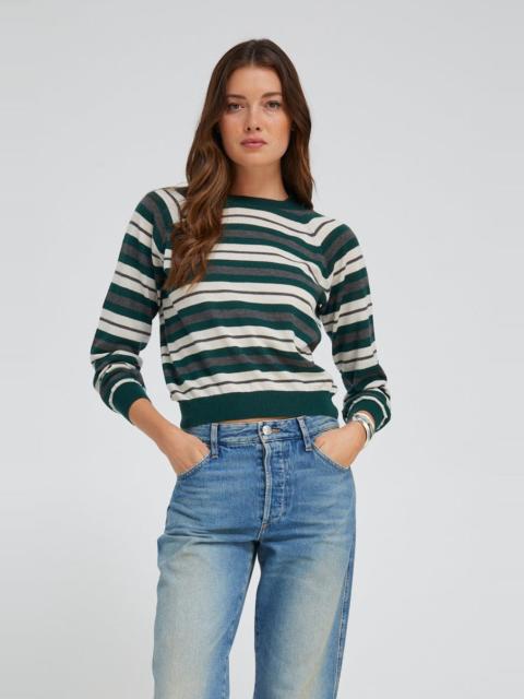 SPRWMN GREEN STRIPED CASHMERE RAGLAN SWEATER