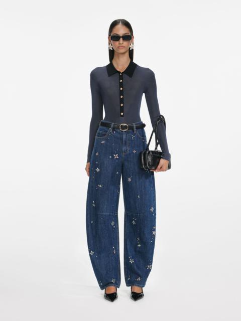 self-portrait Blue Embellished Barrel Leg Jeans