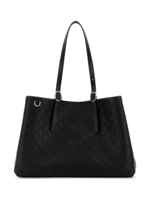 GUCCI Gucci Women Black Leather Large Gg Emblem Shopping Bag
