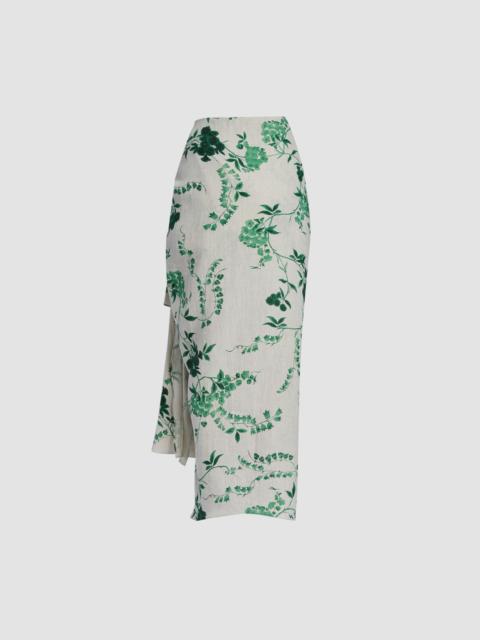 Erdem FLORAL PRINT LINEN DRAPE MIDI SKIRT
