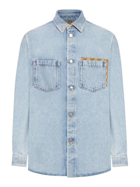 GUCCI Gucci Men Délavé Denim Shirt With Gg Insert