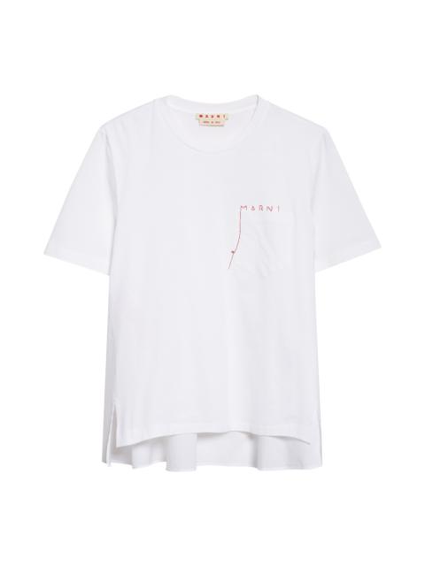 Marni Marni Mending Logo Cotton Poplin Pocket T-Shirt in 00W01 Lily White at Nordstrom