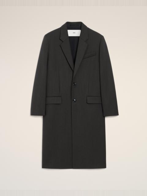 AMI Paris BLACK WOOL SINGLE BREASTED STRAIGHT COAT