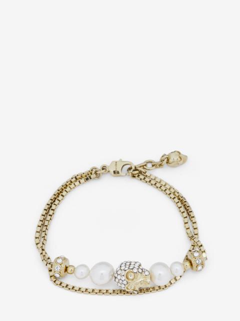Alexander McQueen Skull And Pearl Chain Bracelet