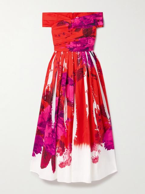Erdem Off-the-shoulder Pleated Printed Cotton-faille Midi Dress