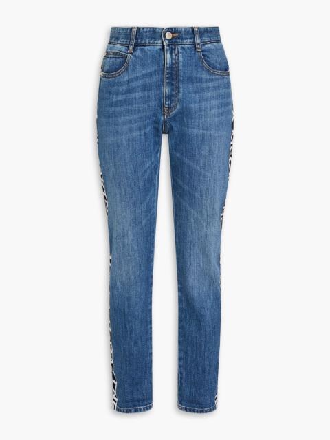Stella McCartney Logo jacquard-paneled mid-rise slim-leg jeans