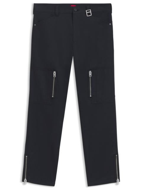 HUGO RELAXED-FIT TROUSERS IN MERCERIZED HERRINGBONE COTTON