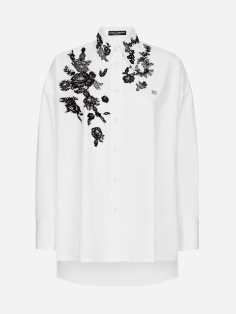 Dolce & Gabbana Oversize Cotton Shirt with Lace Appliques