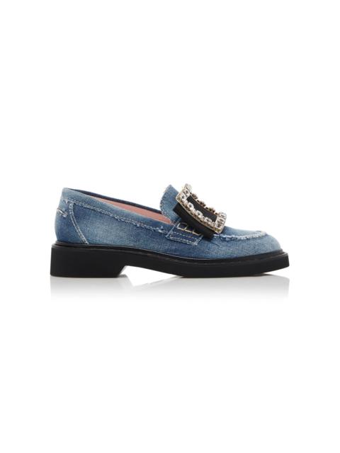 Roger Vivier Viv Rangers Buckle Denim Loafers blue