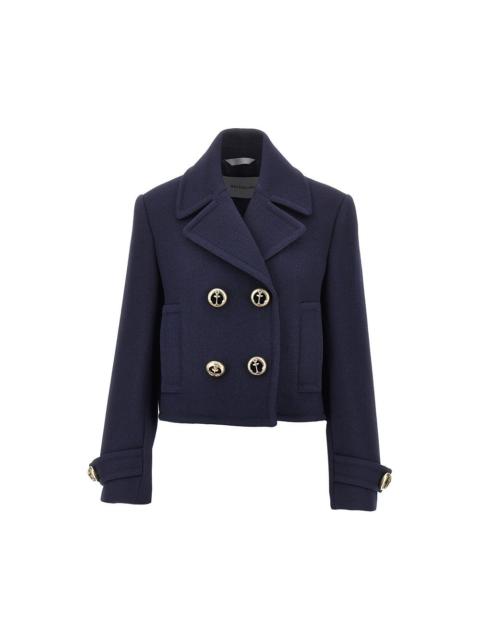 BALENCIAGA Balenciaga Textured Wool Cropped Jacket Blue
