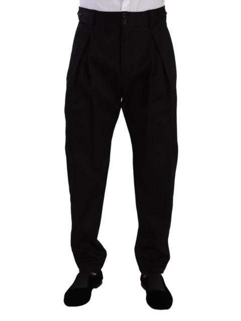Dolce & Gabbana Black Cotton High Waist Men Trouser Dress Pants