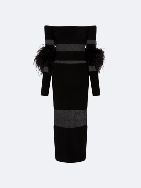 LAPOINTE Matte Viscose Intarsia Dress With Feathers