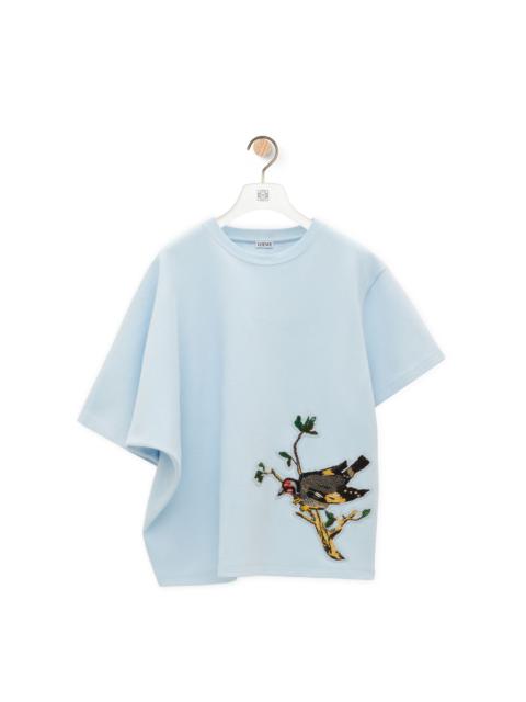 Embroidered draped T-shirt in cotton blend