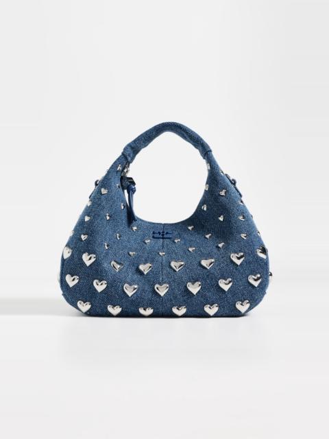 GANNI Heart Stud Denim Mini Hobo Bag