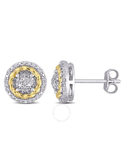 Other Designers Amour - AMOUR 1/4 CT TW Diamond Rope Design Halo Stud Earrings In White and Yellow Plated Sterling Silver