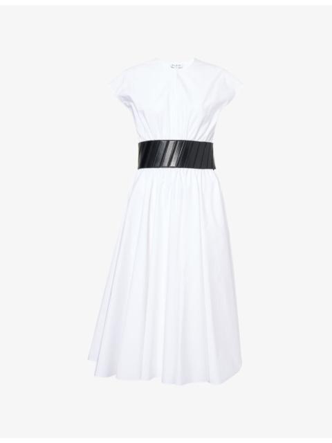 Alaïa Belted Flared Cotton-Poplin Midi Dress