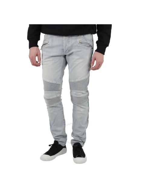 Balmain Men's Blue Slim-cut Faded Biker Jeans