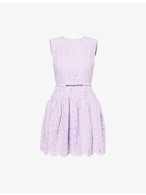 self-portrait Round-Neck Tulle-Skirt Lace Mini Dress