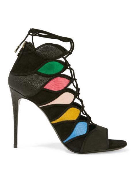 FERRAGAMO Felicity lace-up paneled suede and croc-effect leather sandals