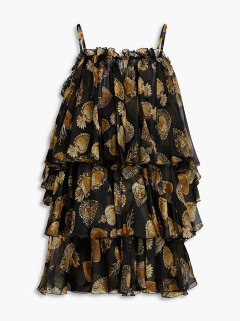 Dolce & Gabbana Cold-shoulder printed silk-blend organza mini dress