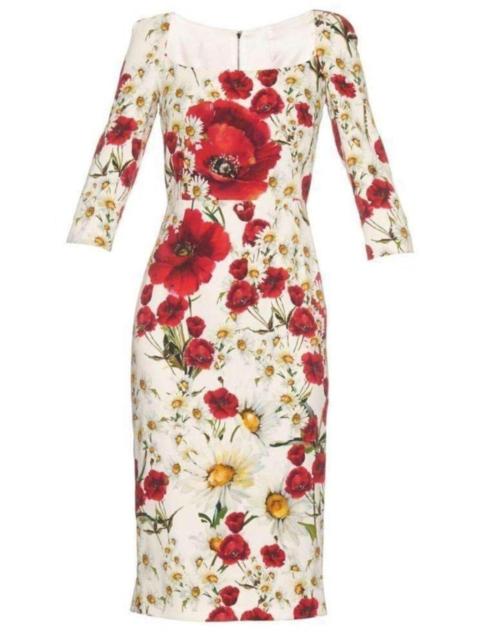 Dolce & Gabbana Daisy and Poppy Print Silk Blend Dress