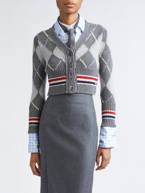 Thom Browne Thom Browne Argyle Intarsia Shrunken Virgin Wool Blend Cardigan in Tonal Grey at Nordstrom