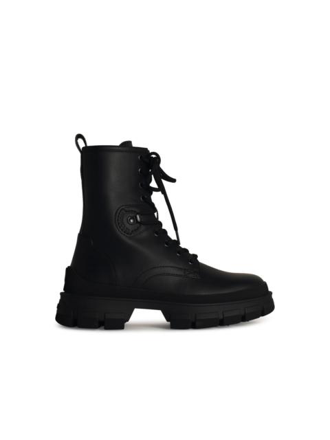 Moncler 'Hevea' Black Matte Leather Ankle Boots Woman